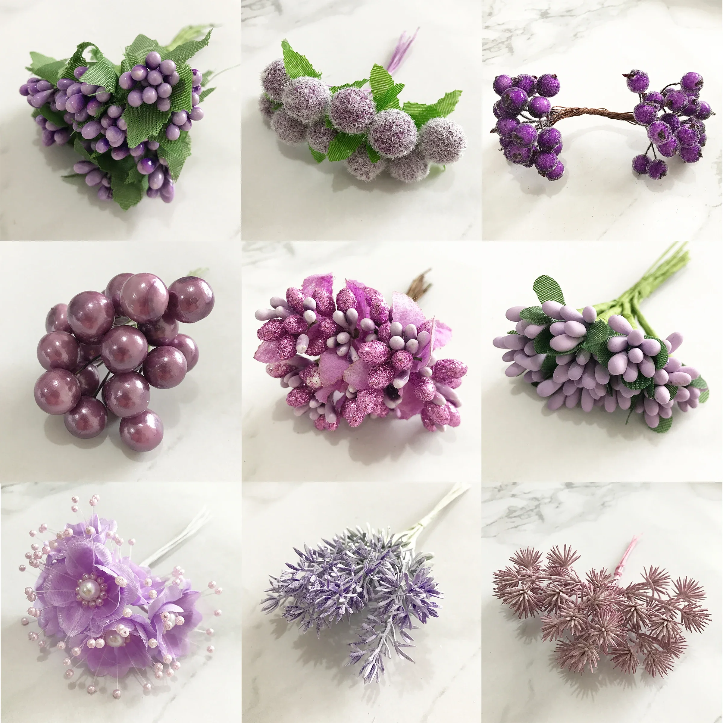 Christmas Wreath Fake - 6/8/10/12/50/70/90pcs Mix Purple Flower Cherry Stamen