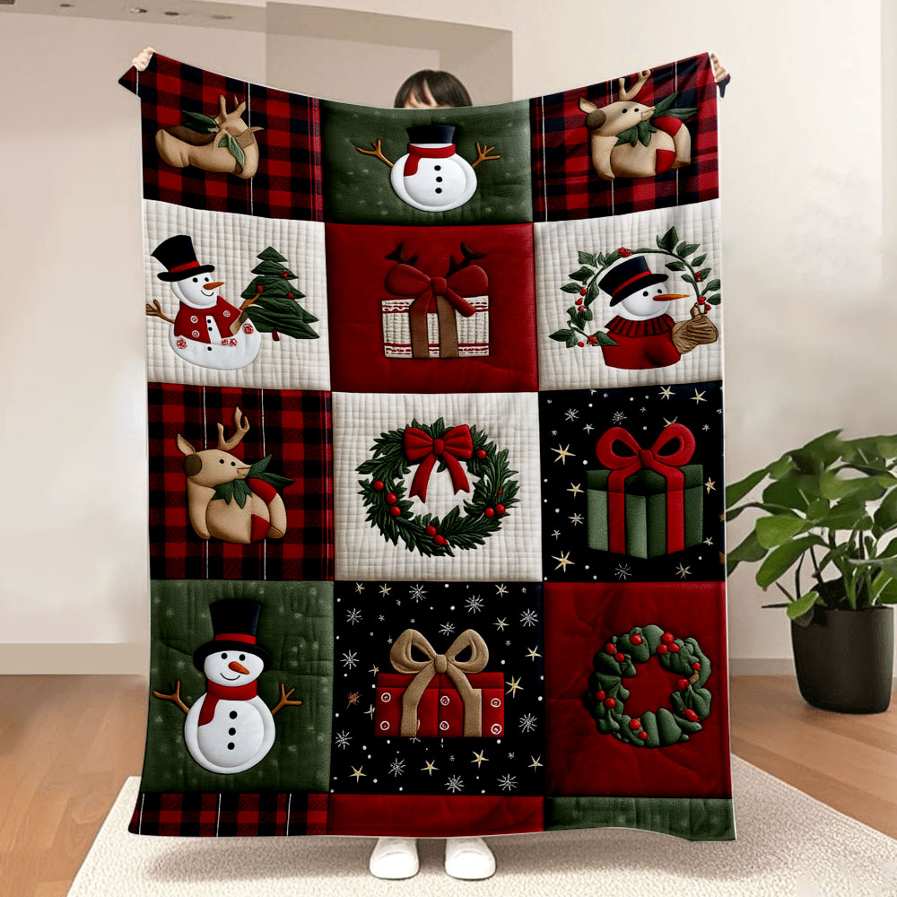Christmas Throw Blanket - Christmas Quilt Patchwork Blanket - Festive