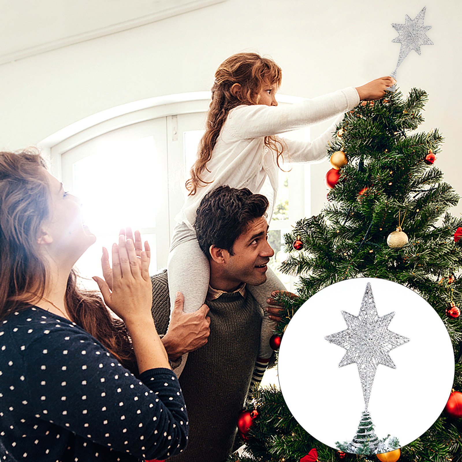 1Pcs Glittering Gold-Toned Eig - Star Tree Topper 리뷰 및 가격