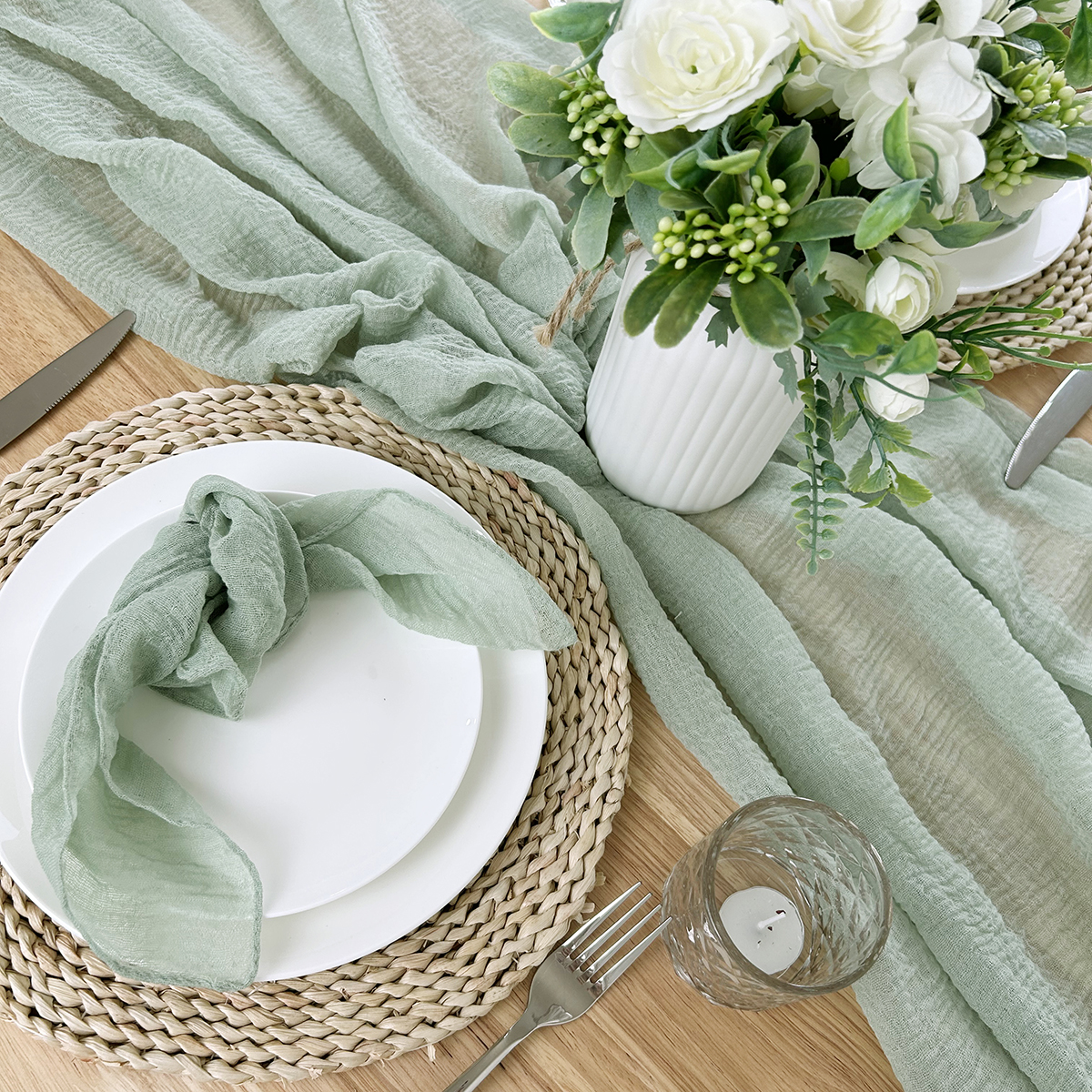 Sage Green Gauze Table Runner  - Christmas Table Runner 리뷰 및 가격