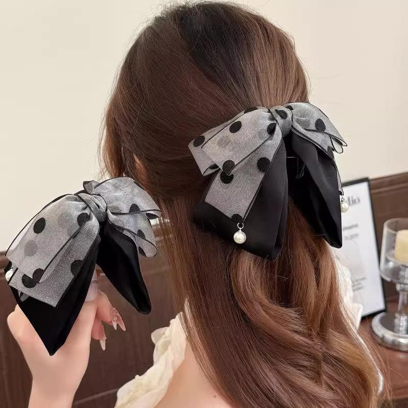 Elegant Gray Polka Dot Bow Hai - Ribbon Bow Gift 리뷰 및 가격