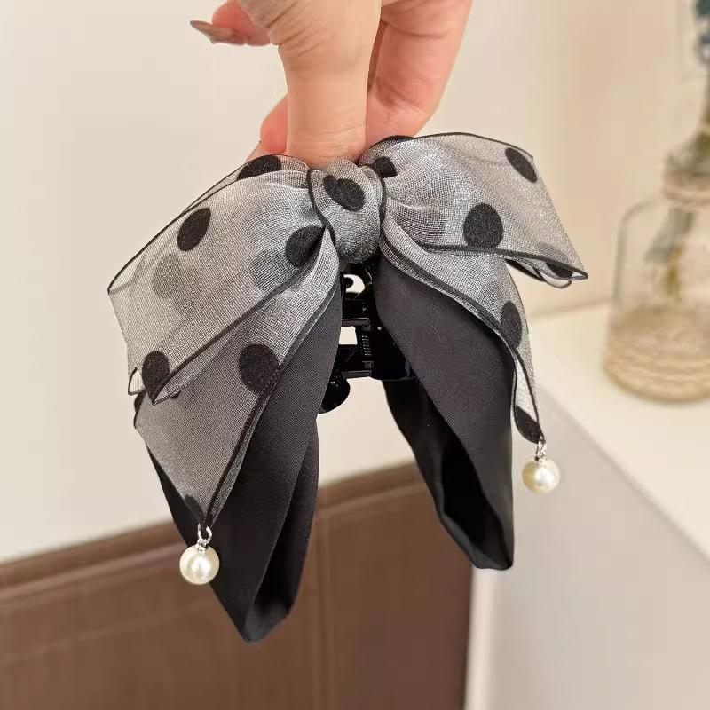 Elegant Gray Polka Dot Bow Hai - Ribbon Bow Gift 리뷰 및 가격