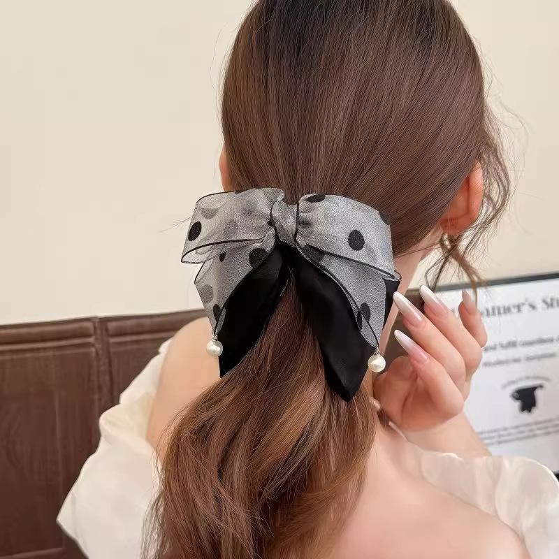 Elegant Gray Polka Dot Bow Hai - Ribbon Bow Gift 리뷰 및 가격