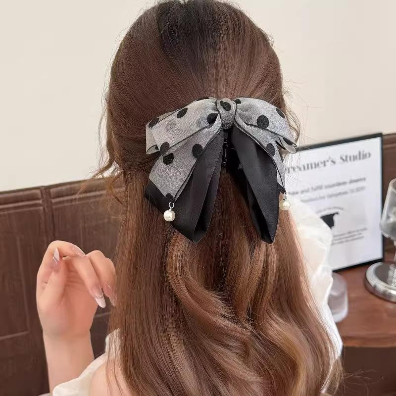Elegant Gray Polka Dot Bow Hai - Ribbon Bow Gift 리뷰 및 가격