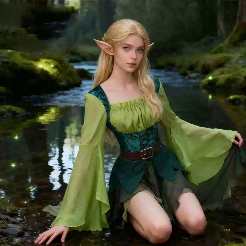 Women's Elf Medieval Green Fai - Elf Costume Christmas 리뷰 및 가격